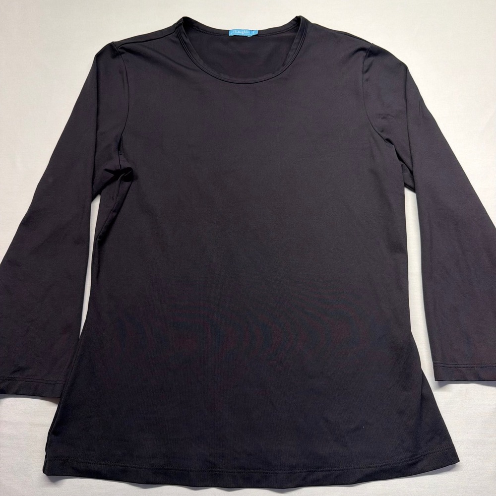 J.McLaughlin Catalina Cloth Top S Black Womens Long Sleeve Stretch Crew Neck